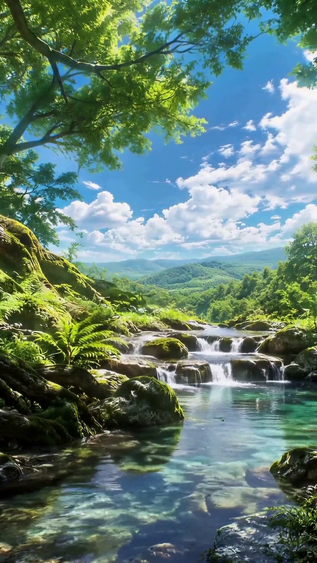 清新治愈林间溪流美景