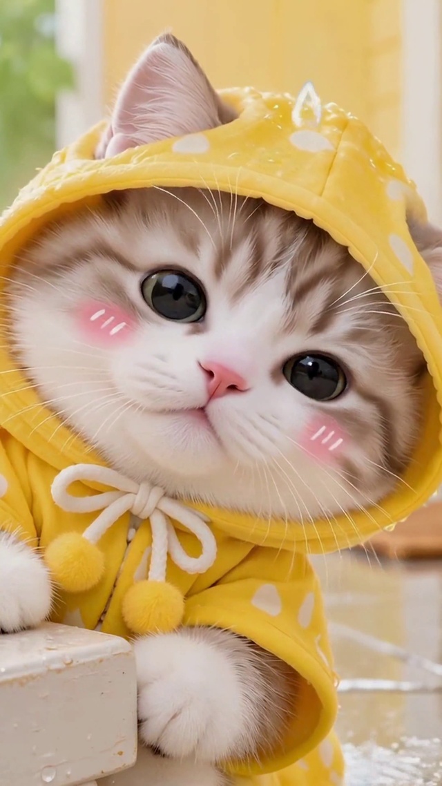 雨天超萌可爱小猫
