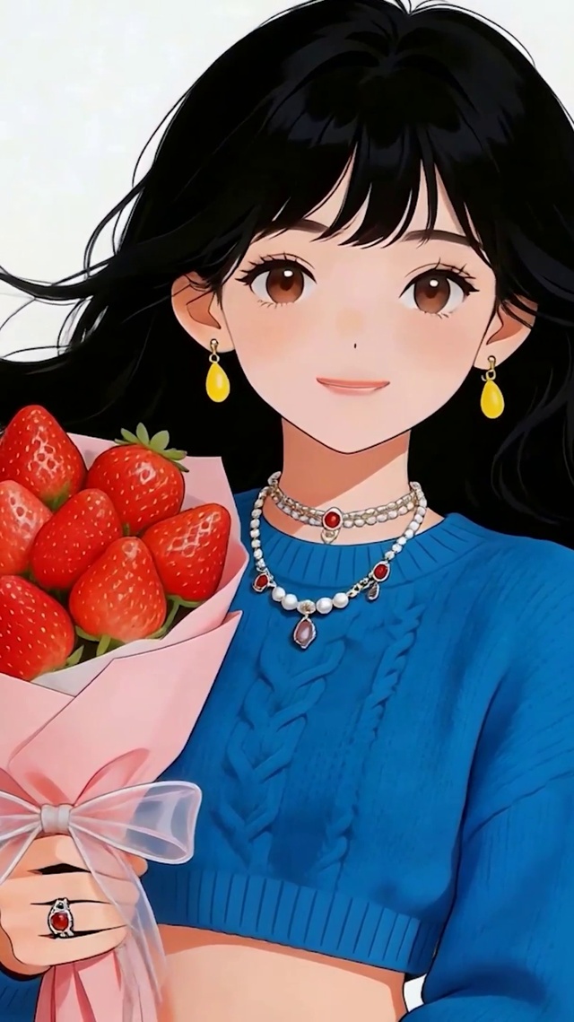 拿着草莓花女孩