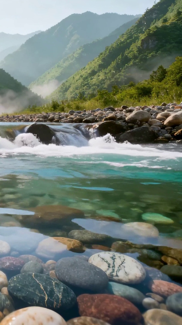 晨光山谷清溪治愈风景