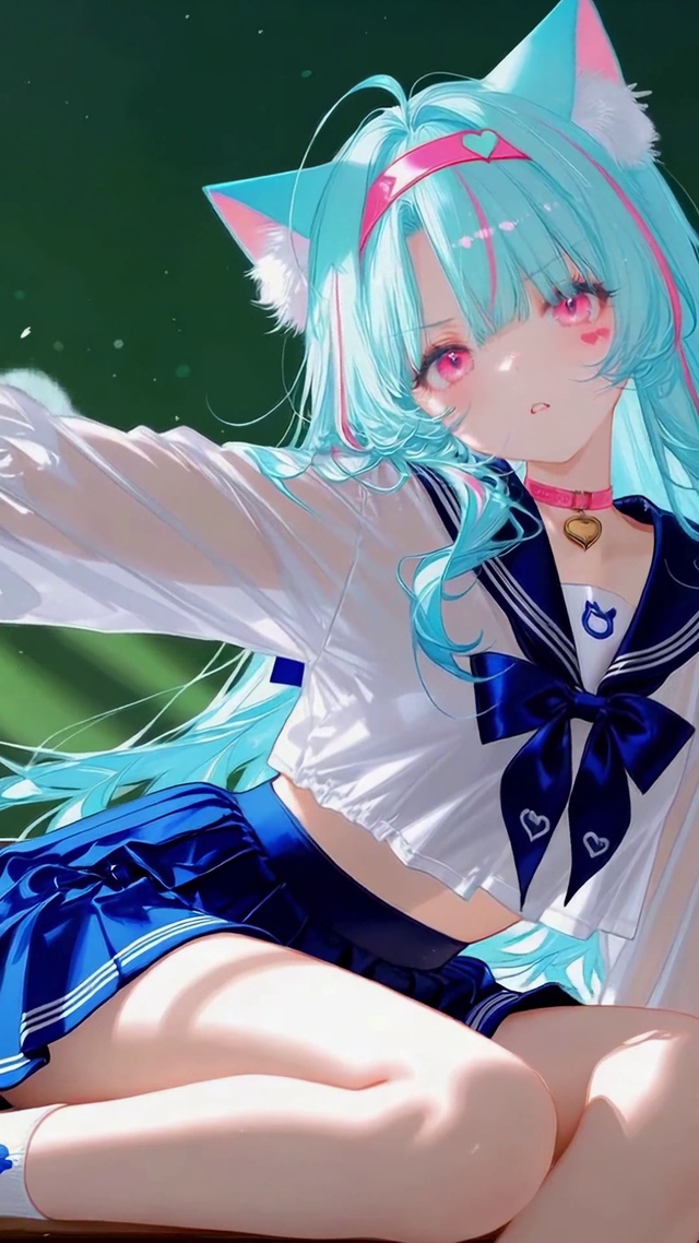 教室猫耳蓝发JK美少女