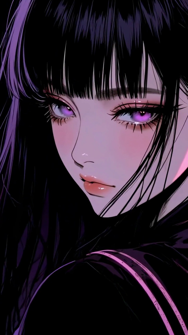 暗夜冷艳侧颜少女