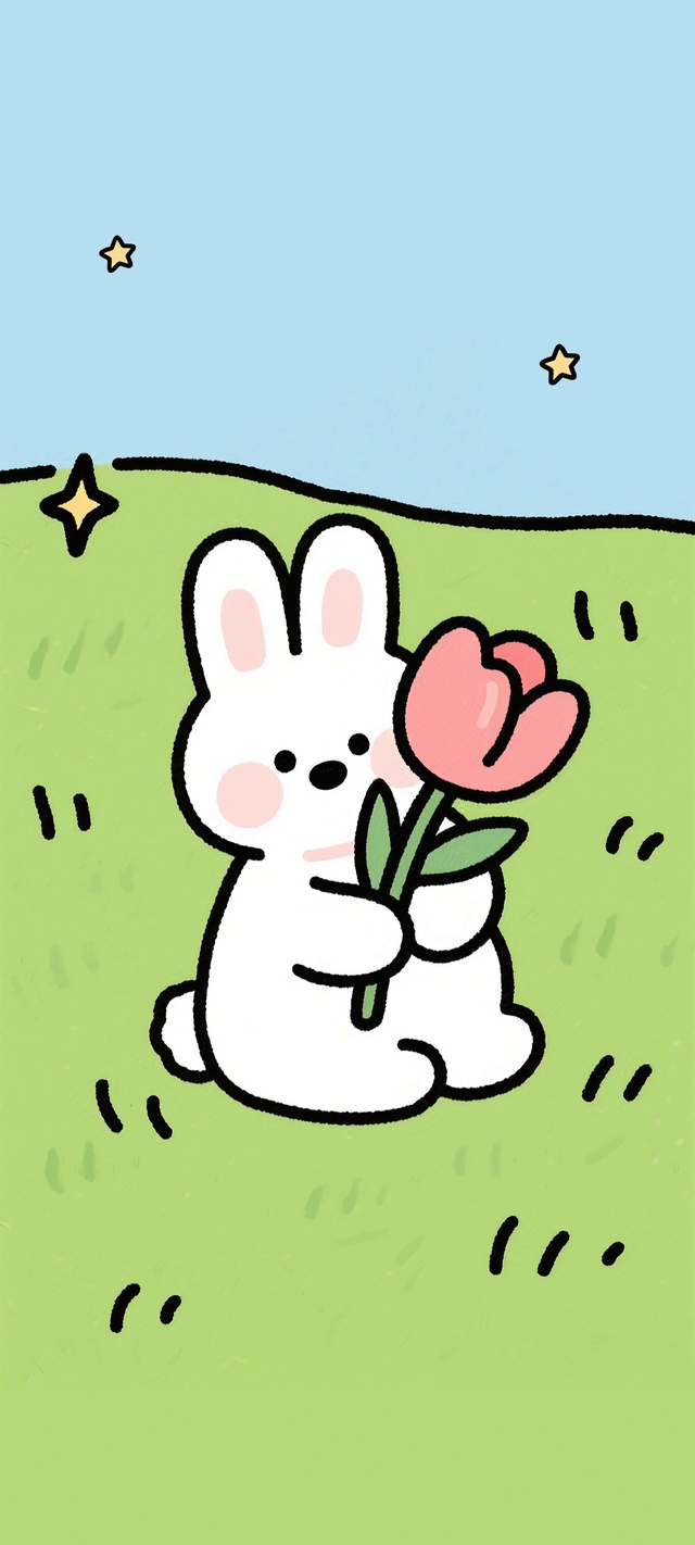 卡通可爱小兔子抱郁金香