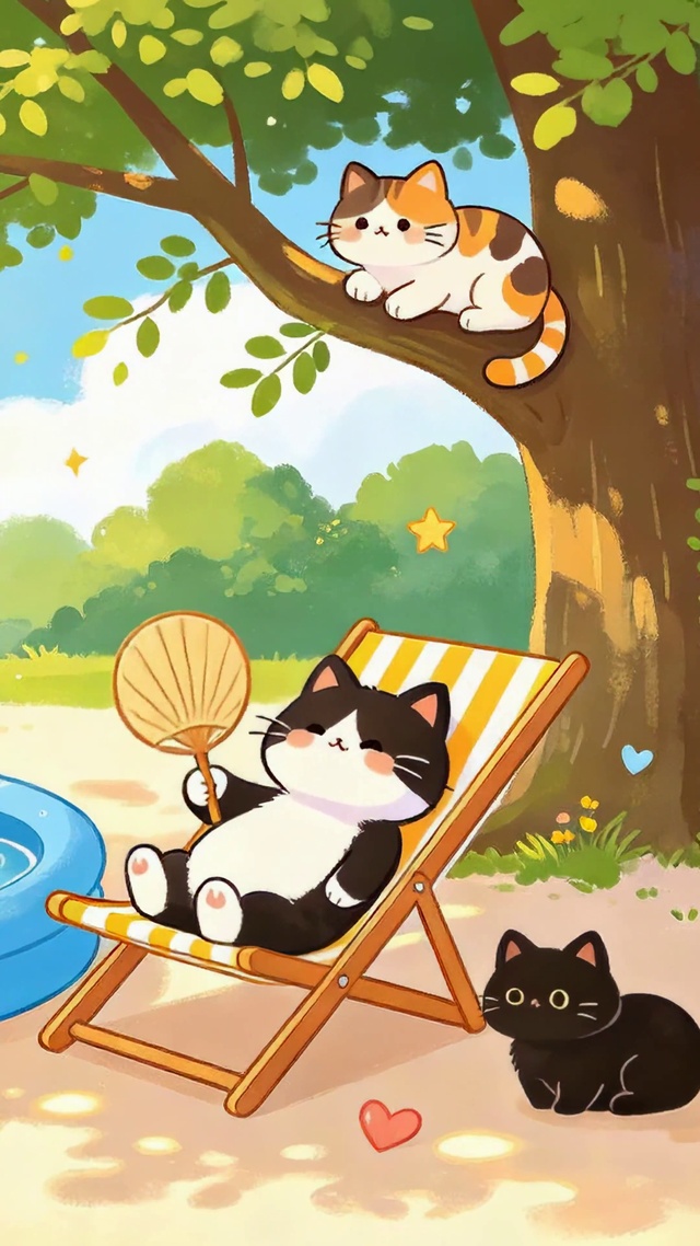 夏日庭院猫咪休闲时光