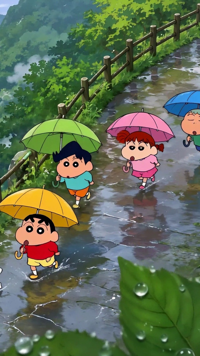春日部雨天山间撑伞漫步