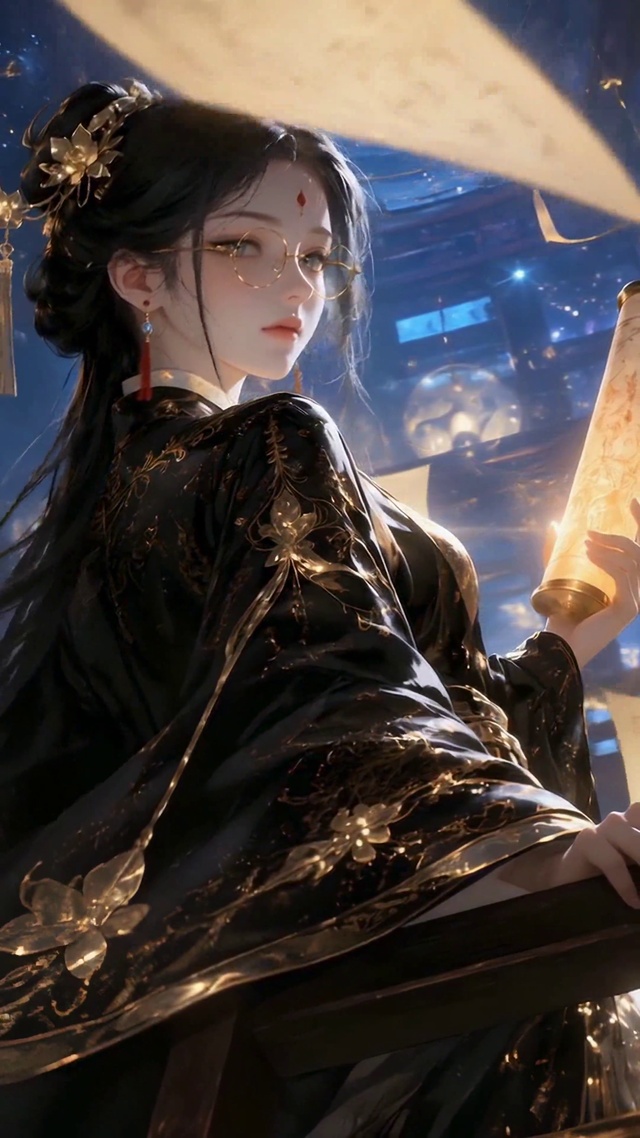 黑金古风星空藏书阁美人