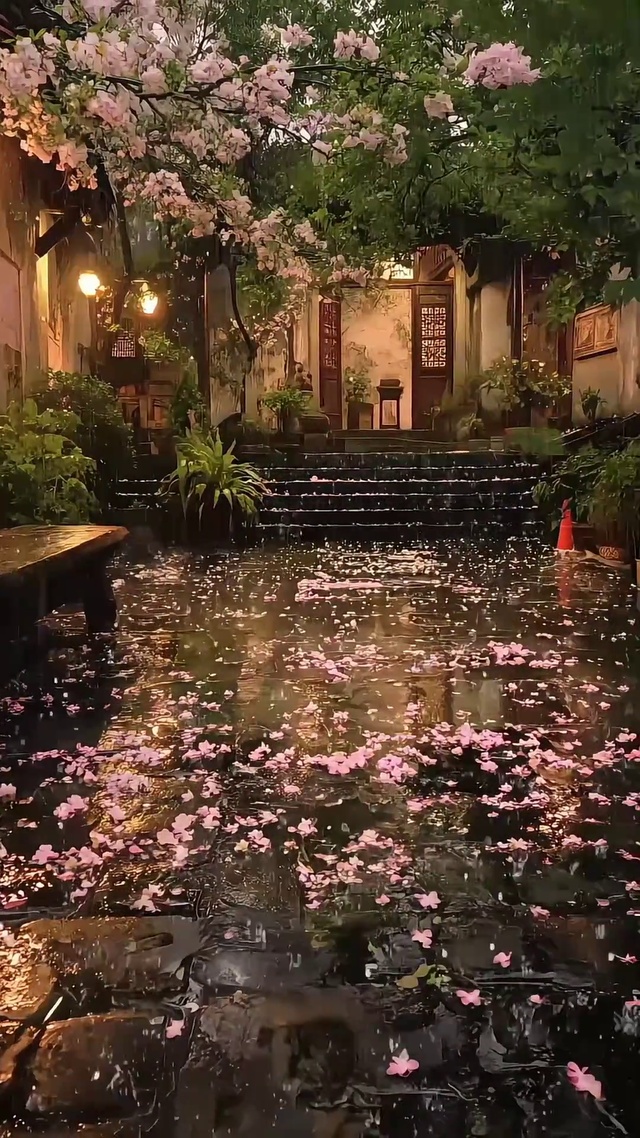 雨中小院