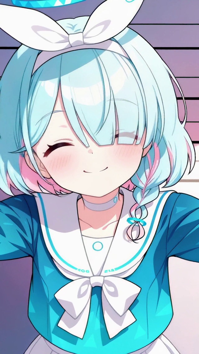 蓝发萌系少女求抱抱