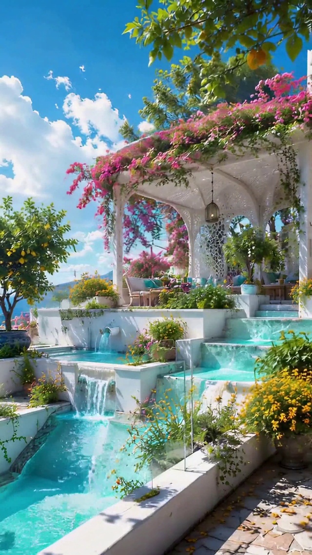 清新治愈临海花园风景