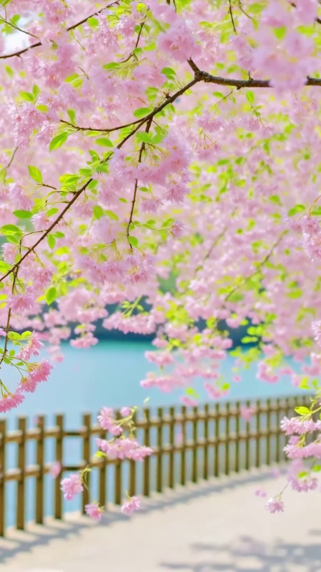 春日步道湖畔樱落
