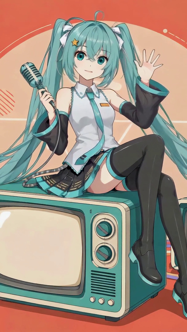 复古电视机前的初音未来