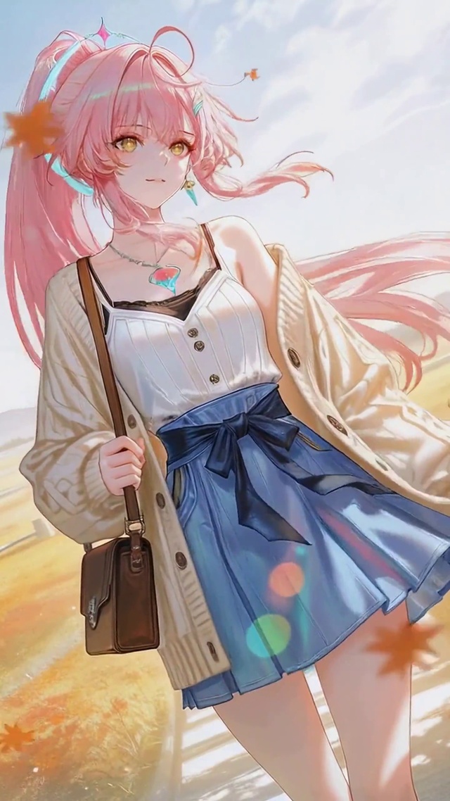秋日郊外粉发美少女