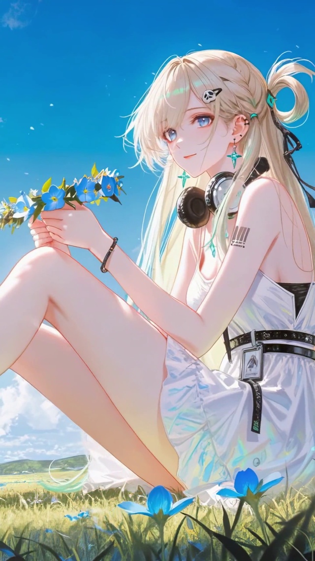 蓝天白云下的白裙少女琳奈