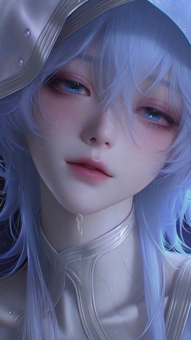 雨夜蓝发二次元美少女