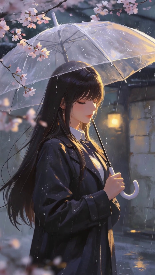 雨天撑伞女孩