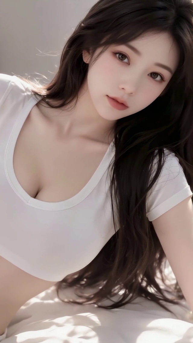 卧室阳光清纯长发美女