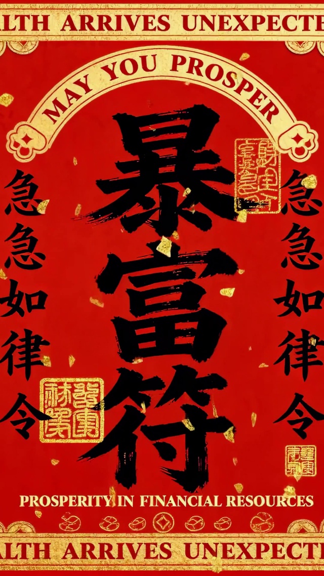 红金财神暴富符招财壁纸
