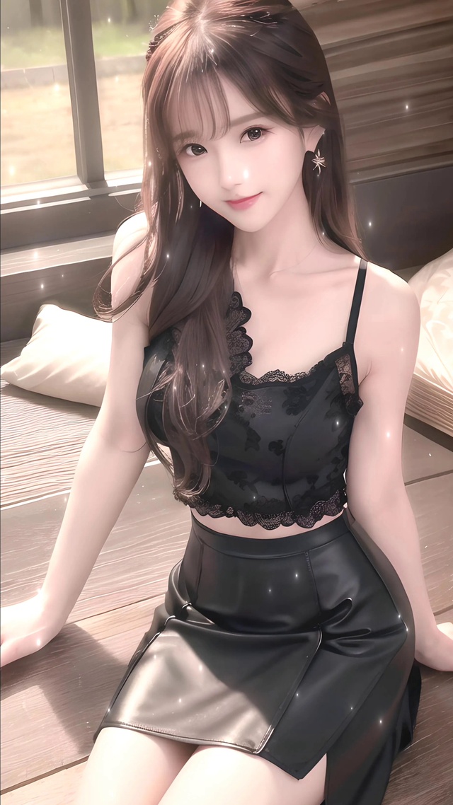 4K 黑色短皮裙的少女
