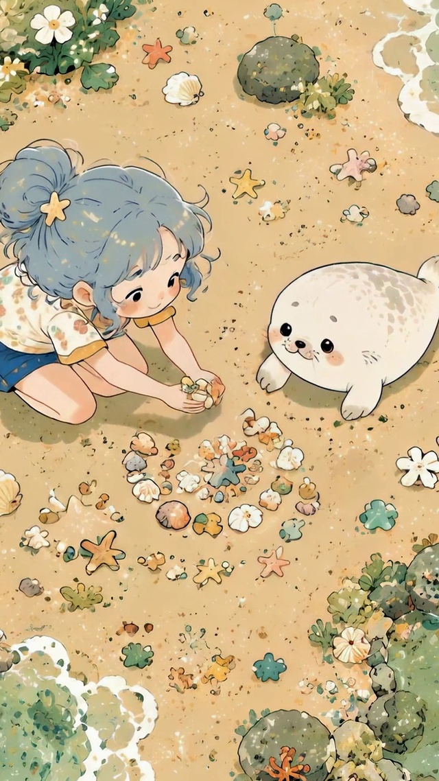 沙滩少女与小海豹