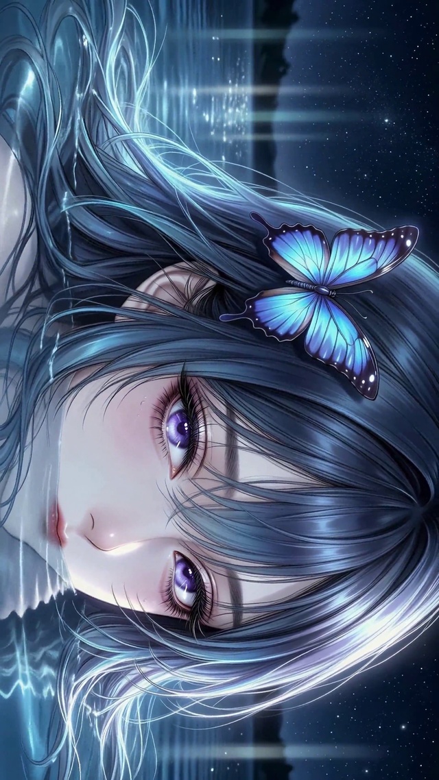 蓝发水中少女