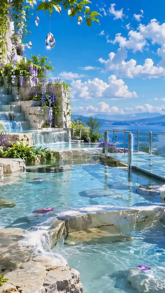 唯美海岸阶梯花池风景