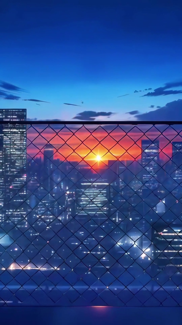 围栏外的城市黄昏