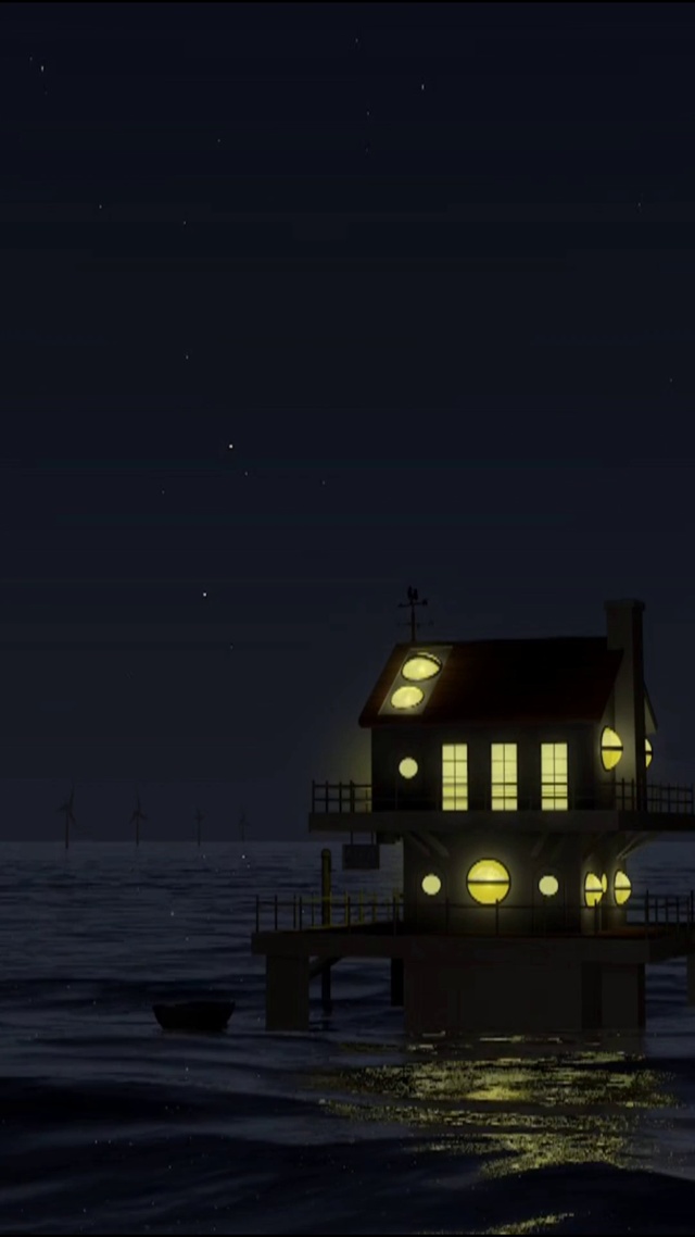 夜晚的海边小屋