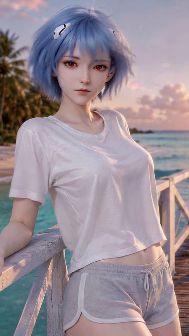 海边夕阳蓝发绫波丽