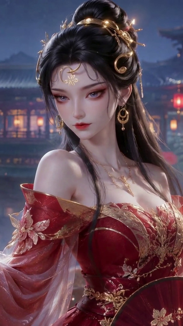 月夜古风红衣美女