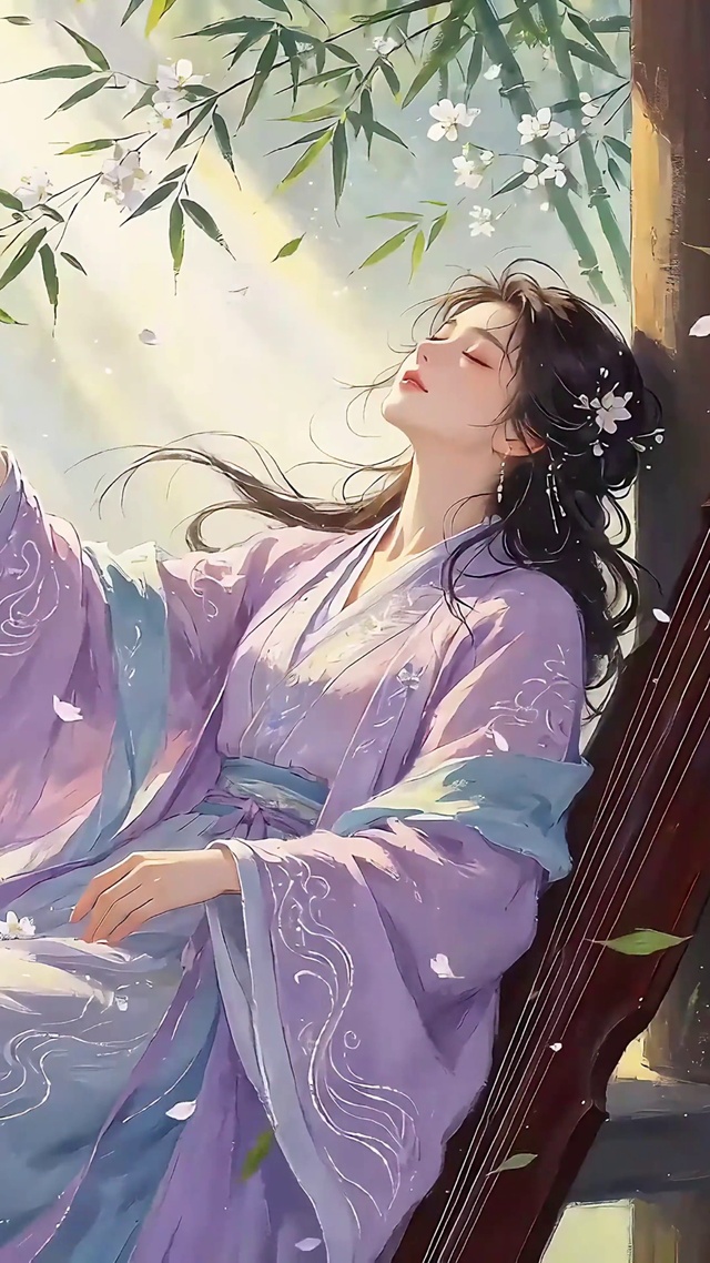曦光竹影紫衣少女