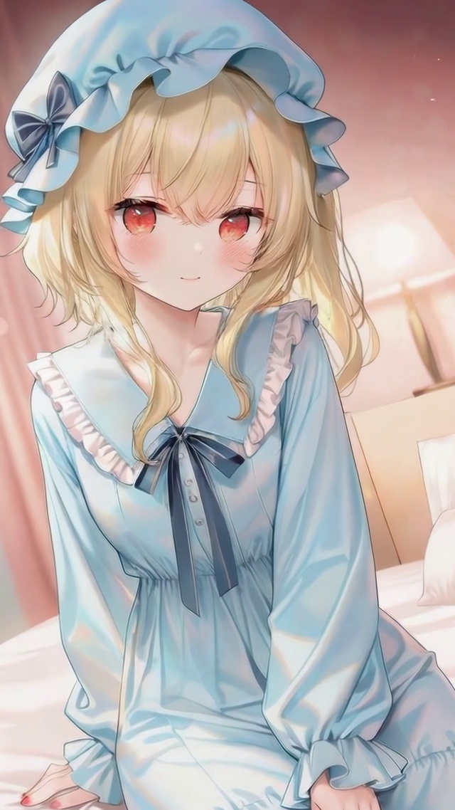 卧室阳光里的睡衣少女