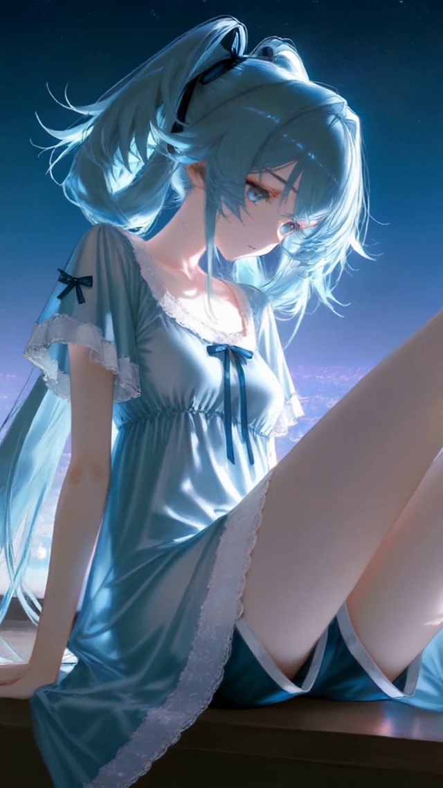 夜景窗边蓝发少女尤诺