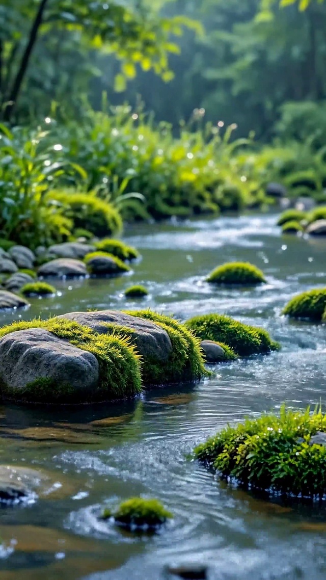 静谧林间溪流治愈风景