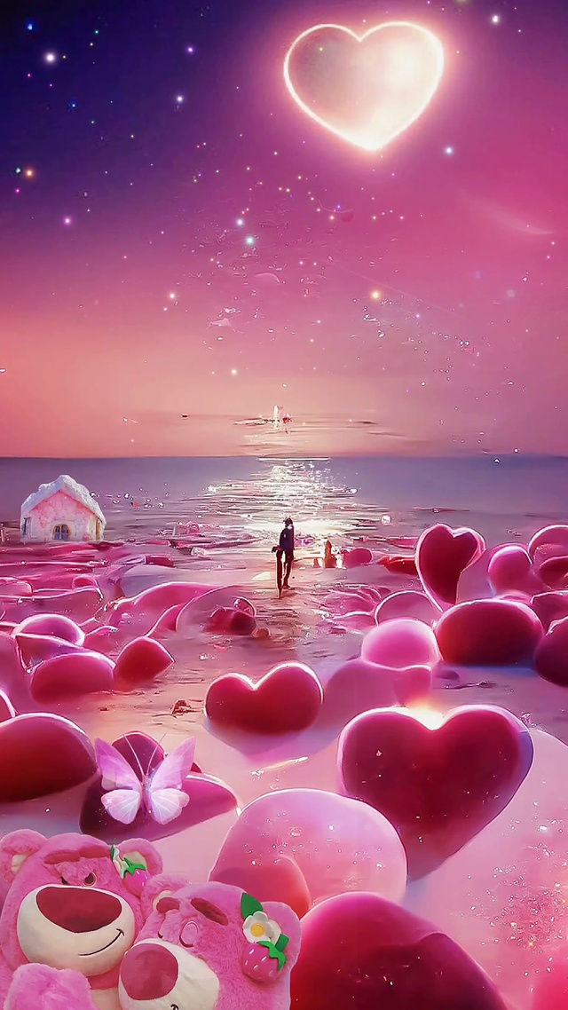 粉色心形海滩