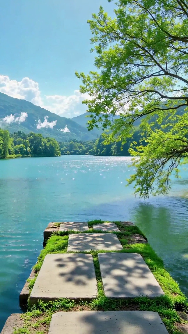 清新怡人青山绿水湖畔风景