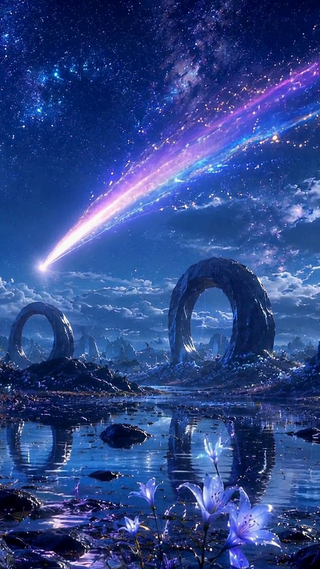 月夜星河梦幻蓝色风景