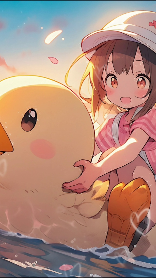骑着鸭鸭的可爱小女孩