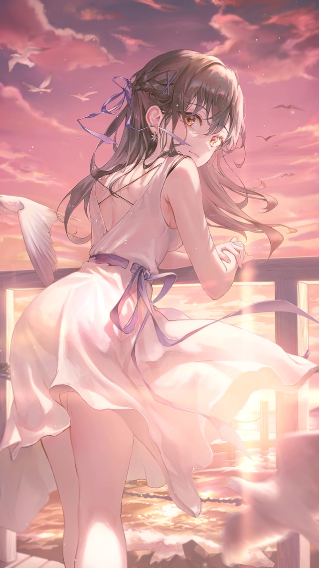 唯美海边夕阳少女
