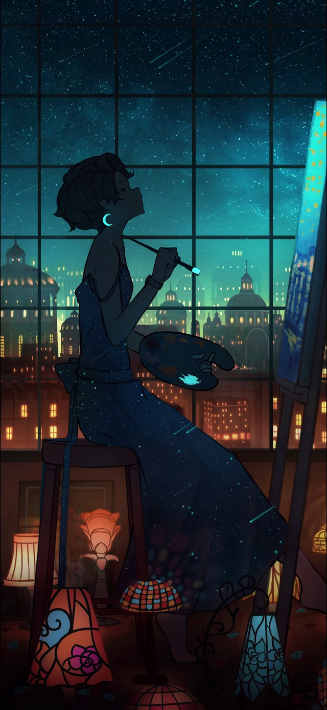 唯美治愈梦幻星空流星画画的动漫美少女【作品均有工程文件🈲️转载】