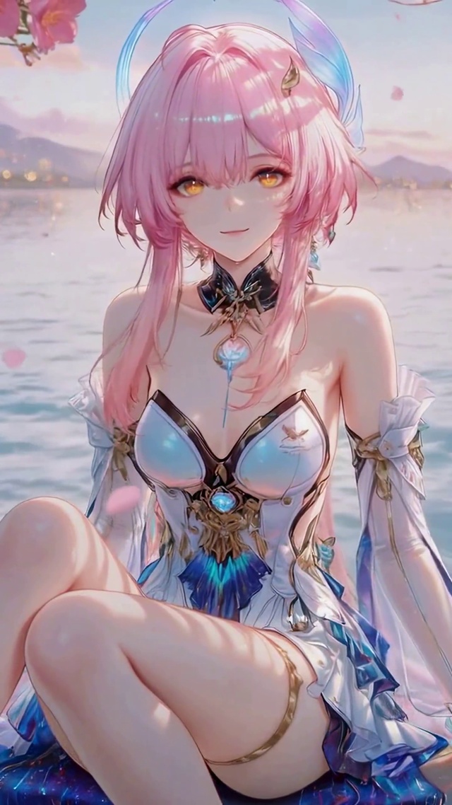 水岸樱花粉发美少女