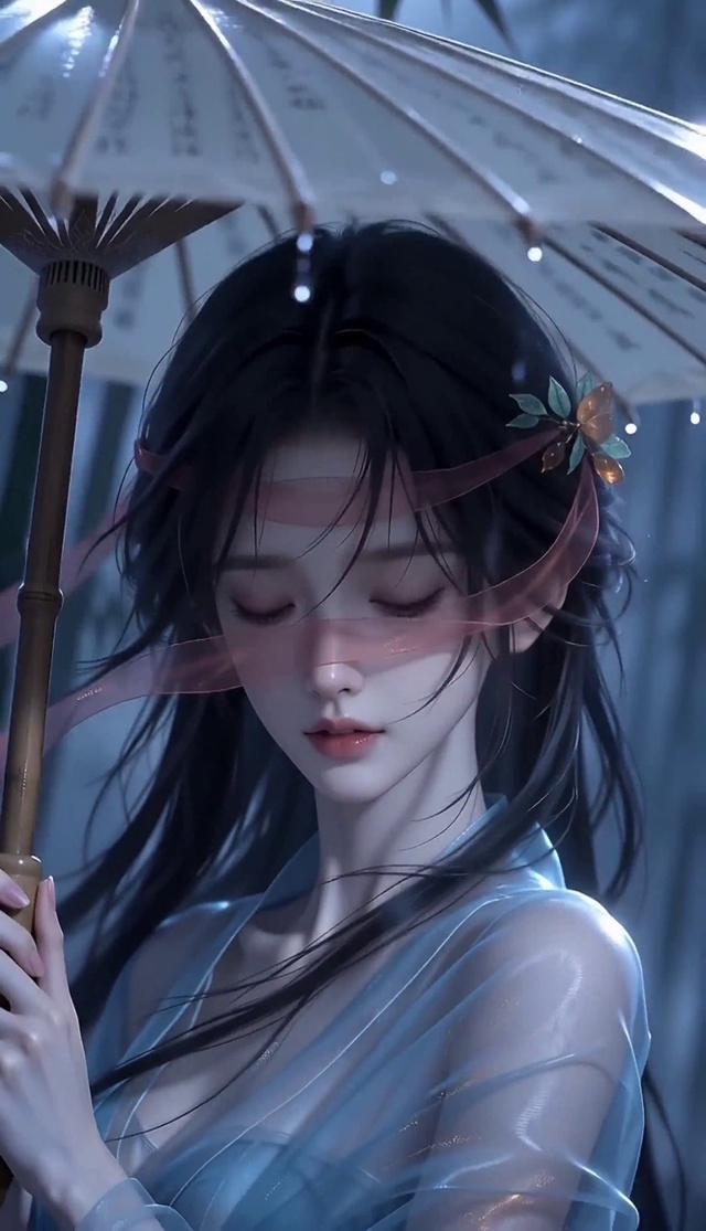 烟雨竹林古风美人