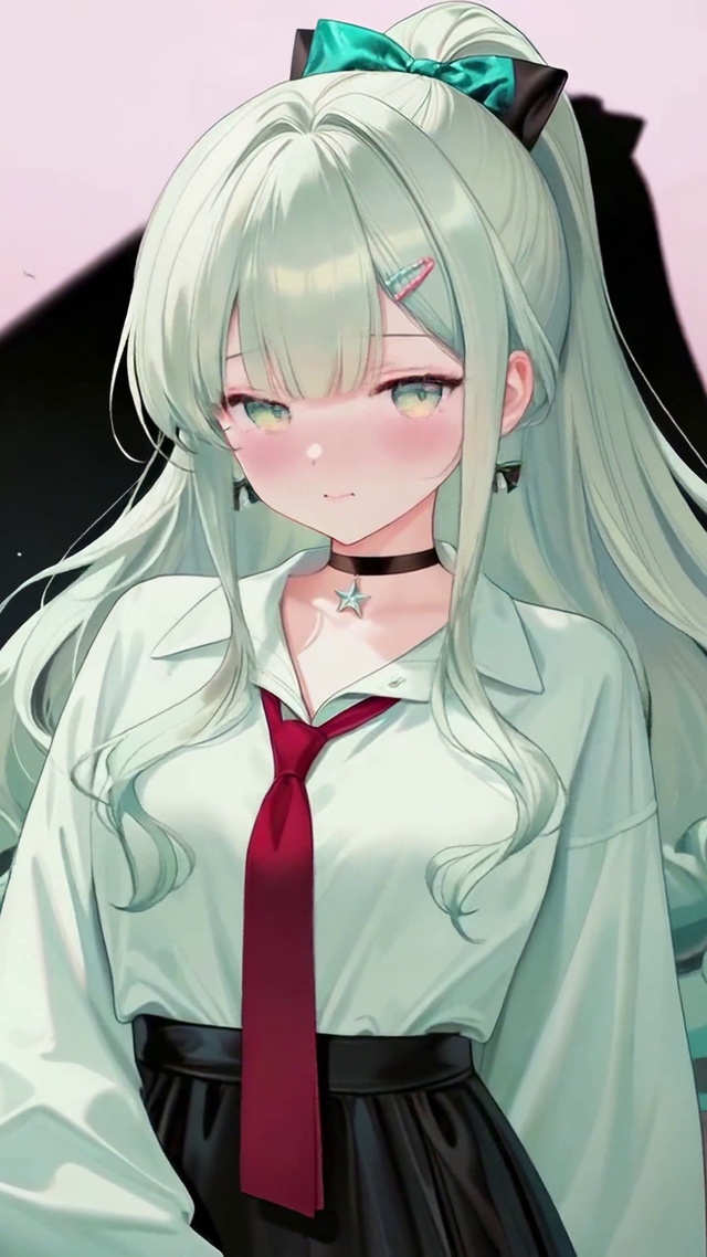 绿发高马尾二次元美少女