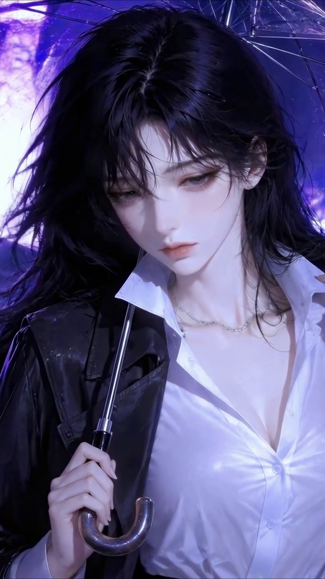 赛博雨夜都市撑伞美少女