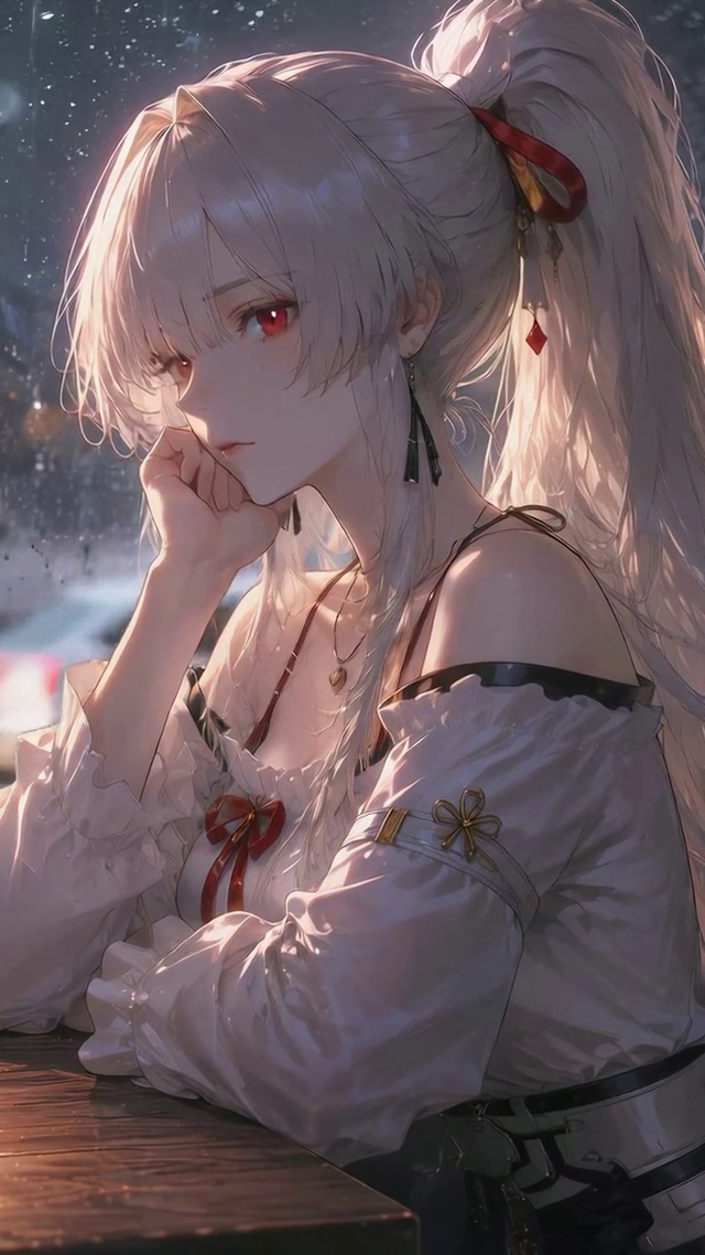 雨天咖啡馆白发红瞳美少女绯雪
