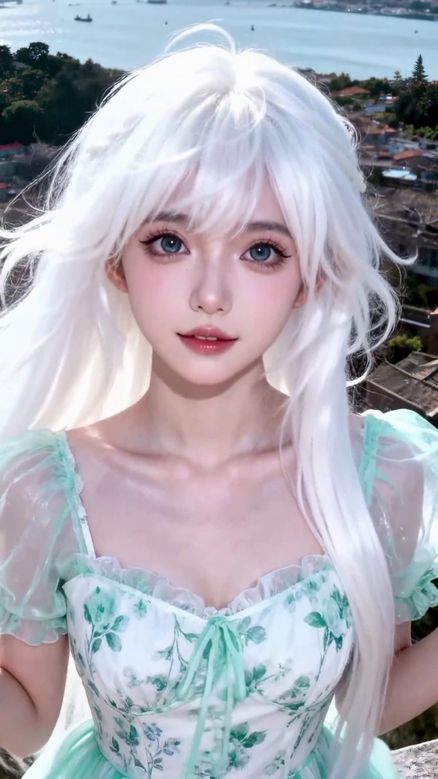 白发清新美少女海滨俯瞰