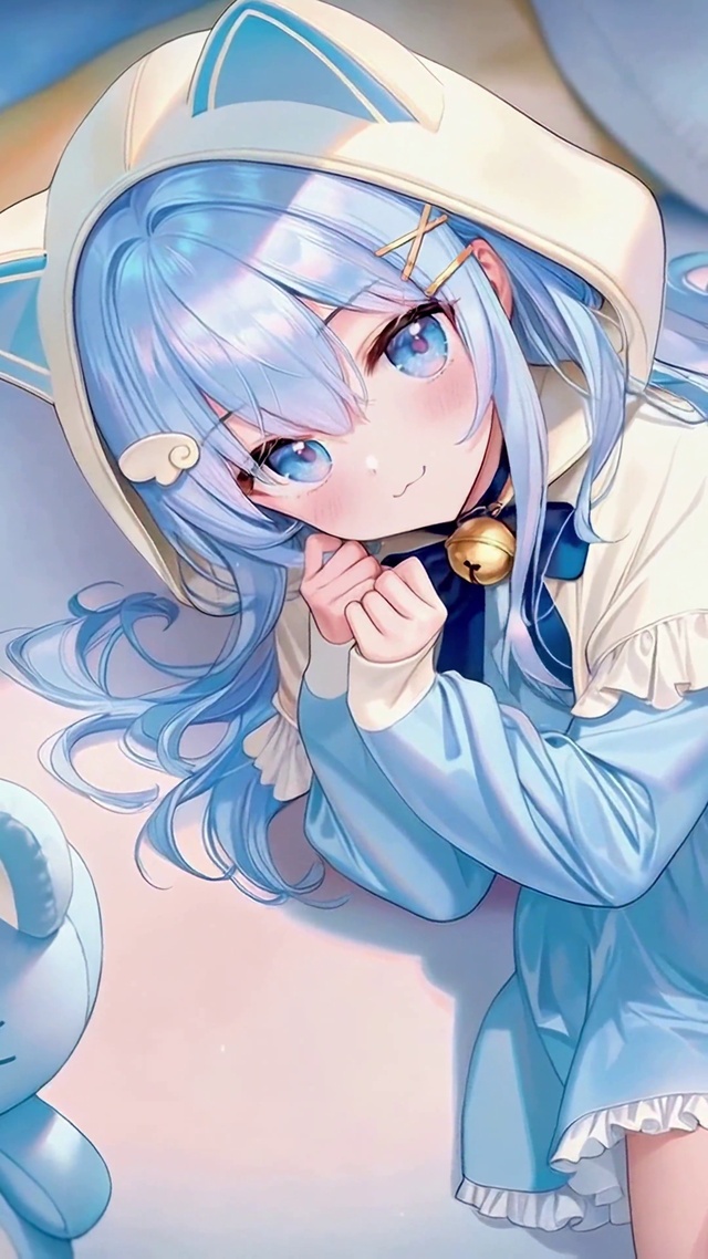 蓝发猫耳可爱二次元美少女