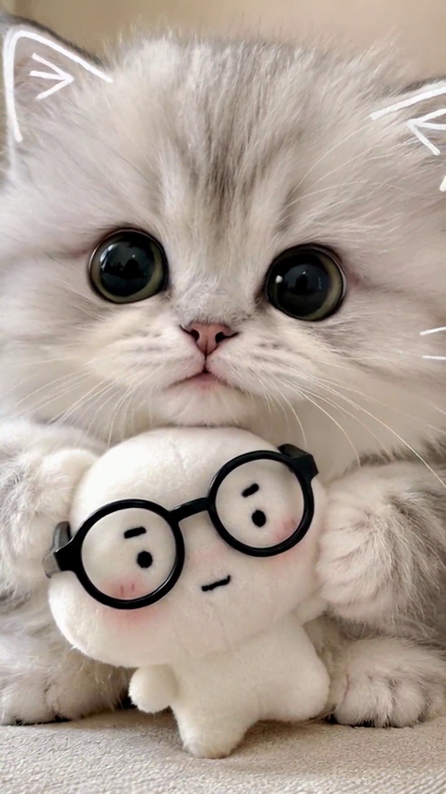 软萌可爱抱玩偶小猫咪