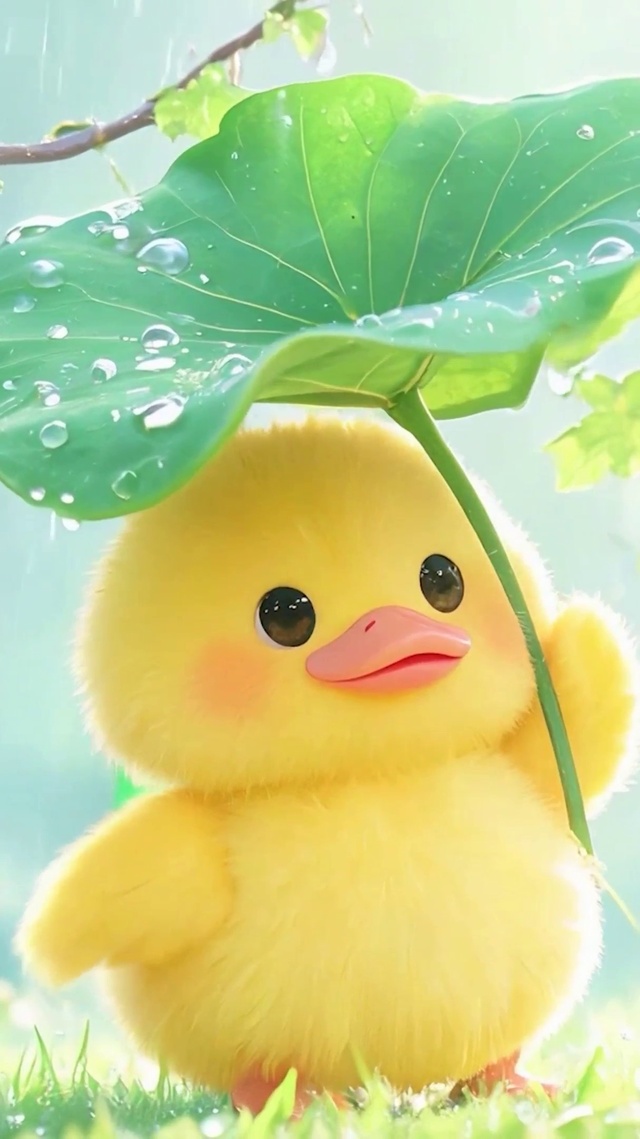 雨天撑着荷叶鸭子