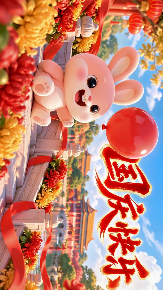 国庆快乐-萌兔喜庆壁纸