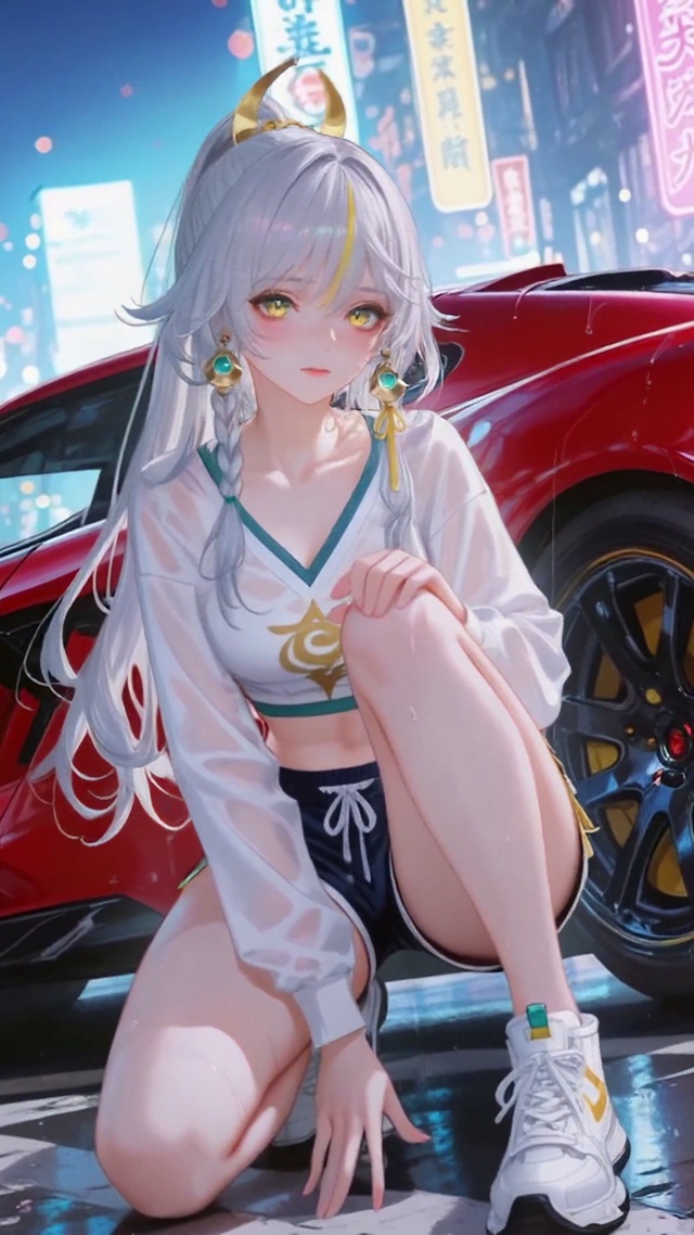 赛博街头超跑银发美少女兹白